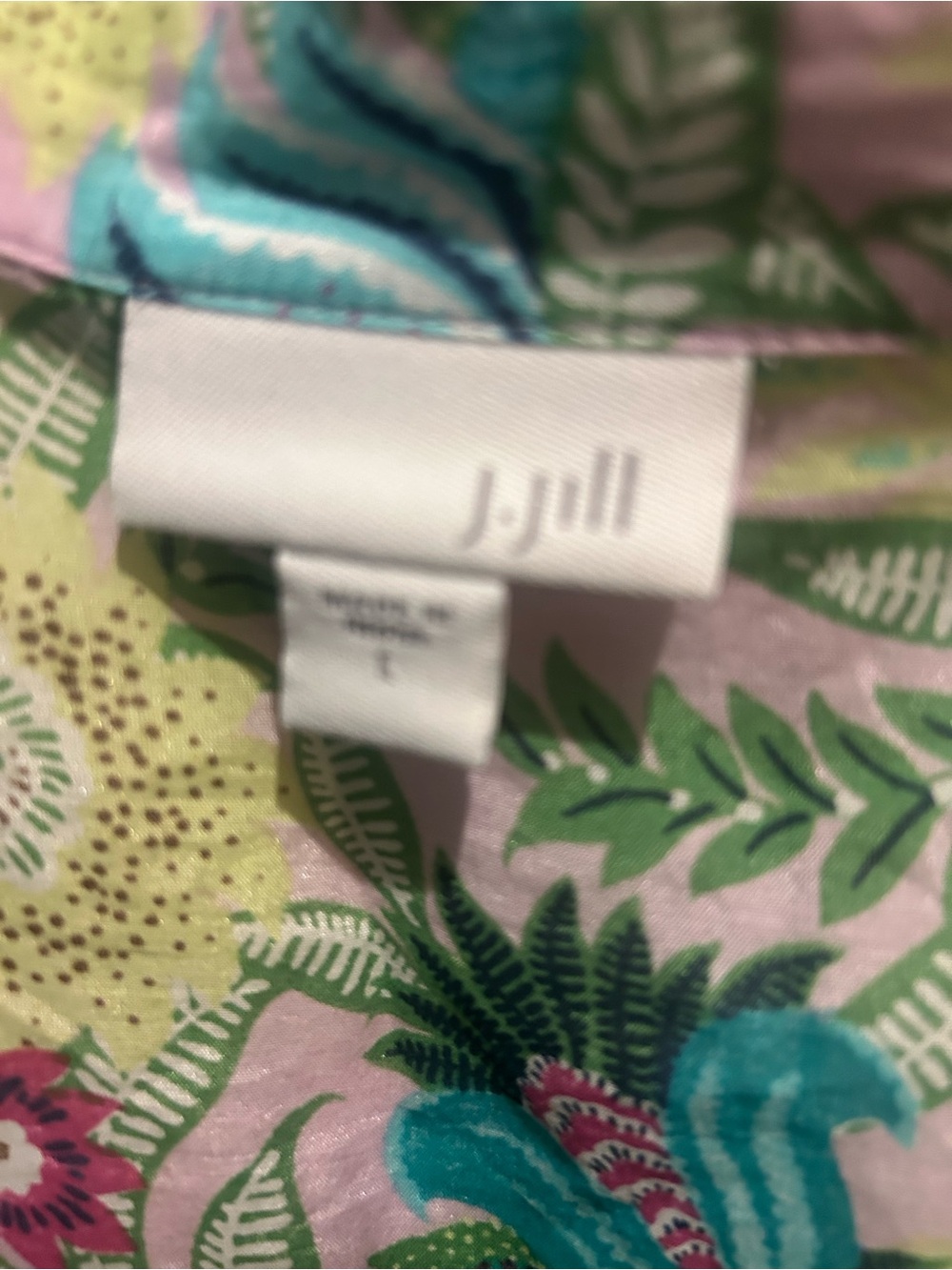 J Jill size large long sleeve Floral Button-Up Blouse in Teal and pink silk - Picture 2 of 3